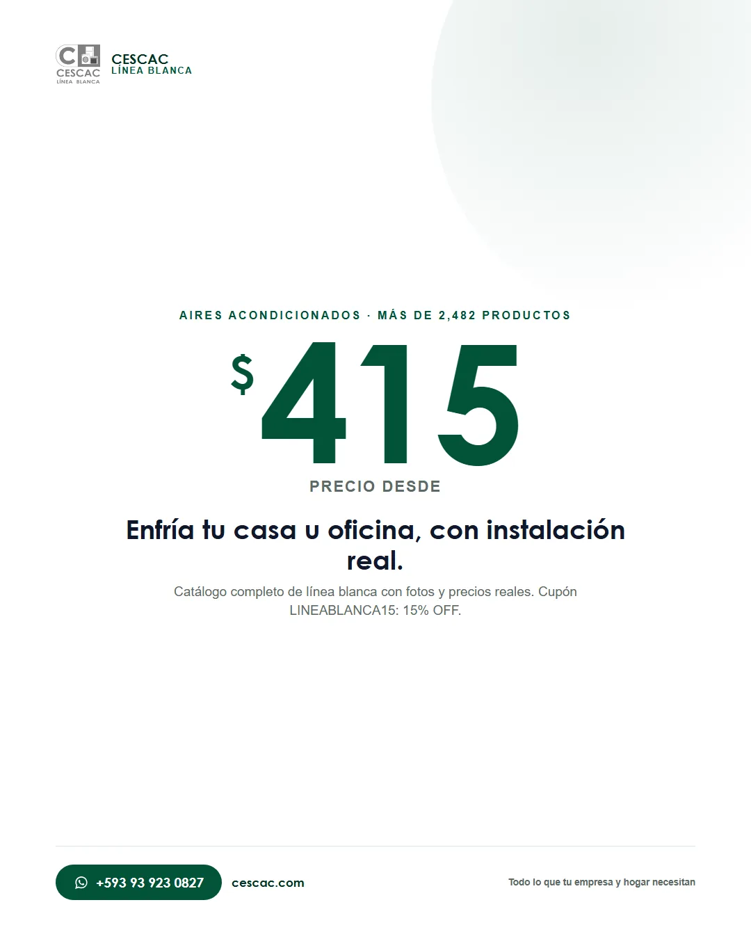Aires acondicionados Línea Blanca CESCAC desde $415 con instalación incluida