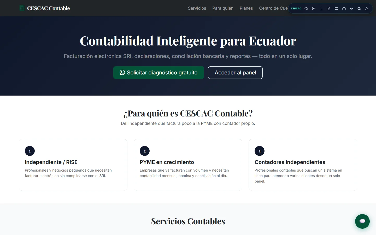 Captura real de CESCAC Contable, contabilidad inteligente para Ecuador