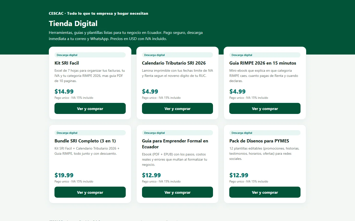 Captura real de la tienda digital del CRM CESCAC en crm.cescac.com