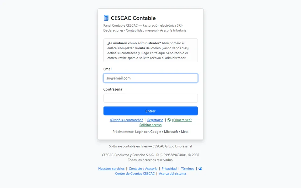 Captura real del panel Contable CESCAC