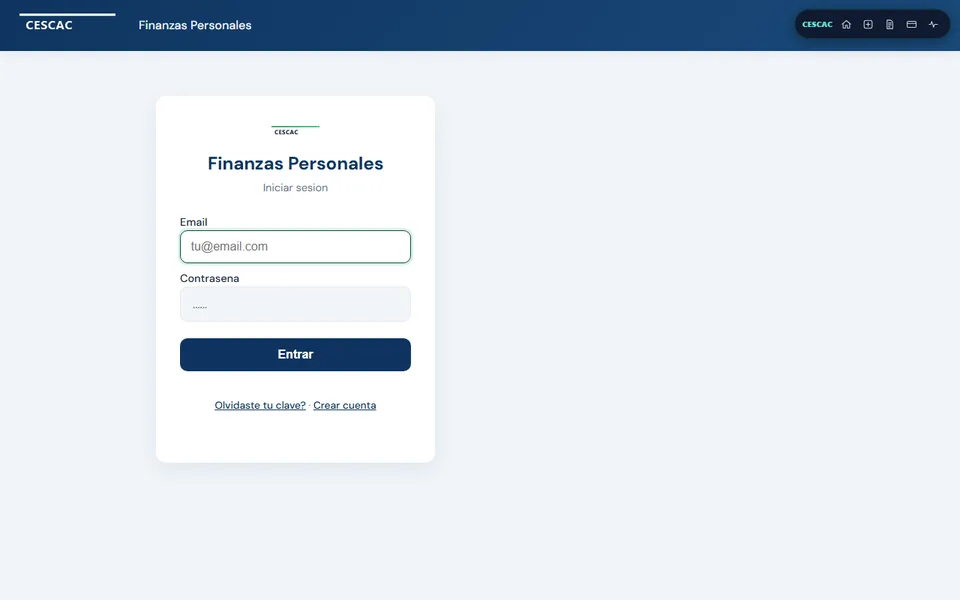 Captura real de Finanzas Personales CESCAC