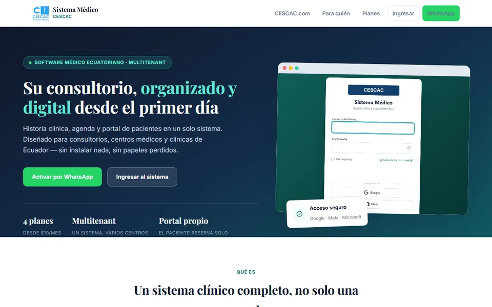 Captura real del Sistema Médico CESCAC en producción